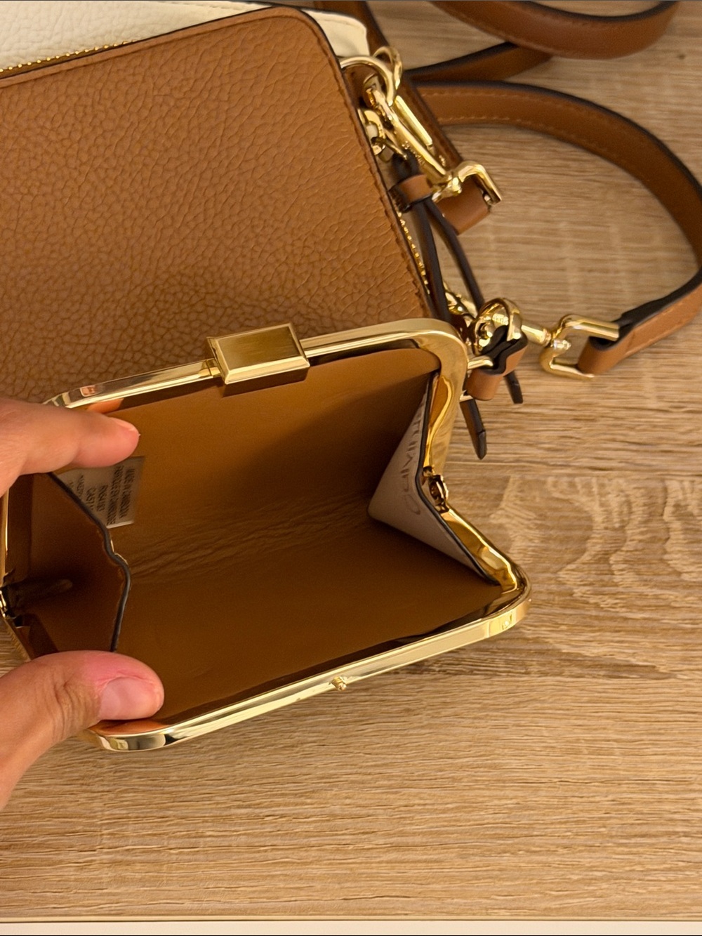 3-piece Calvin Klein Cream and Tan Crossbody Wallet with Monogram Coin Pouch - Picture 7 of 8